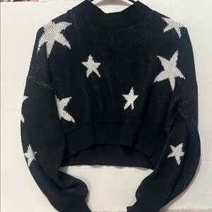 black and white star cropped sweater